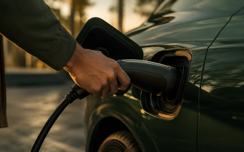 Driver plugging a cable into an electric car