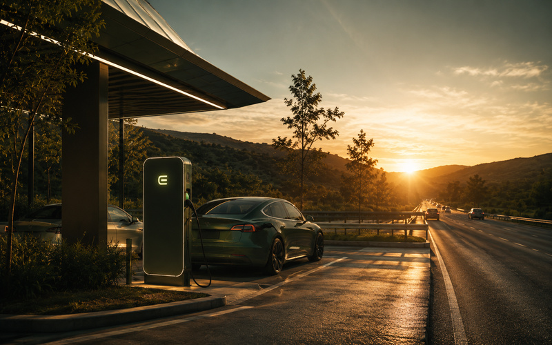 Highway station at sunset